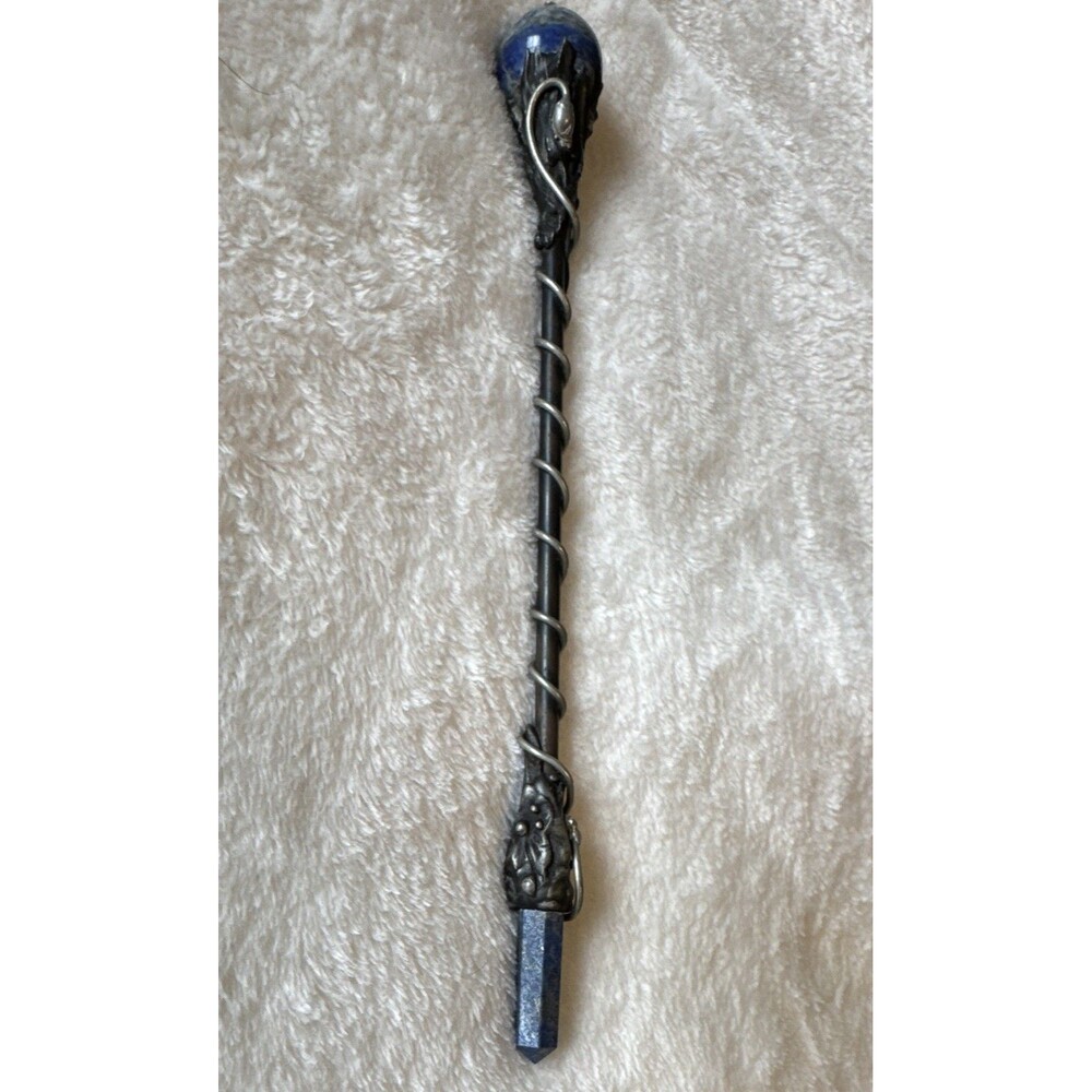 Lapis Lazuli Crystal Pendulum Wand, Wire Wrapped Blue Stone Point Healing